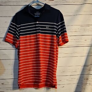 Vineyard Vines Men's Navy and Red Striped Polo Shirt size Small‎